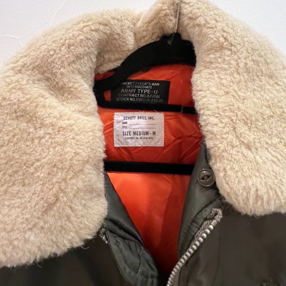 Olive Bomber Jacket with Shearling Collar - Picture 3 of 3